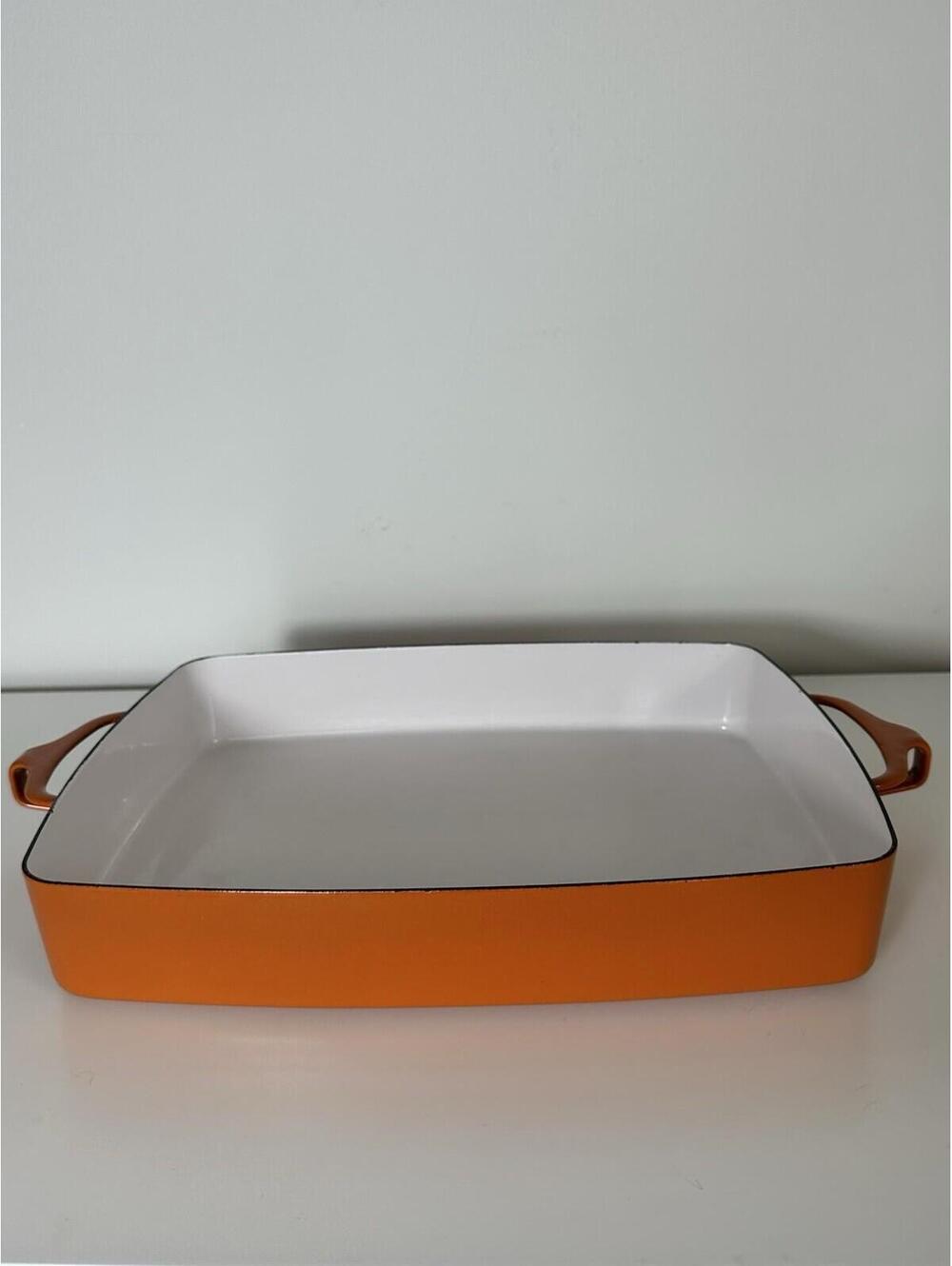 Vintage DANSK Kobenstyle OrangeEnamel Large Casserole Baking Pan France 10”x 13”